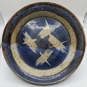 Vintage Glazed Stoneware Deep Dish Pottery ~Signed